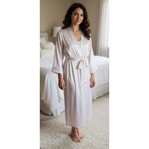 Linea Donatella Long Robe Peignoir Satin Pearl Lace M Pink Bridal Barbiecore